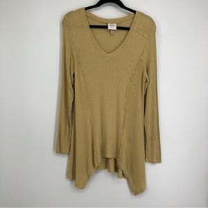 Knox Rose Yellow Thermal Waffle Knit Tunic Top Long‎ Sleeve Womens XL